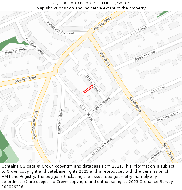 21, ORCHARD ROAD, SHEFFIELD, S6 3TS: Location map and indicative extent of plot