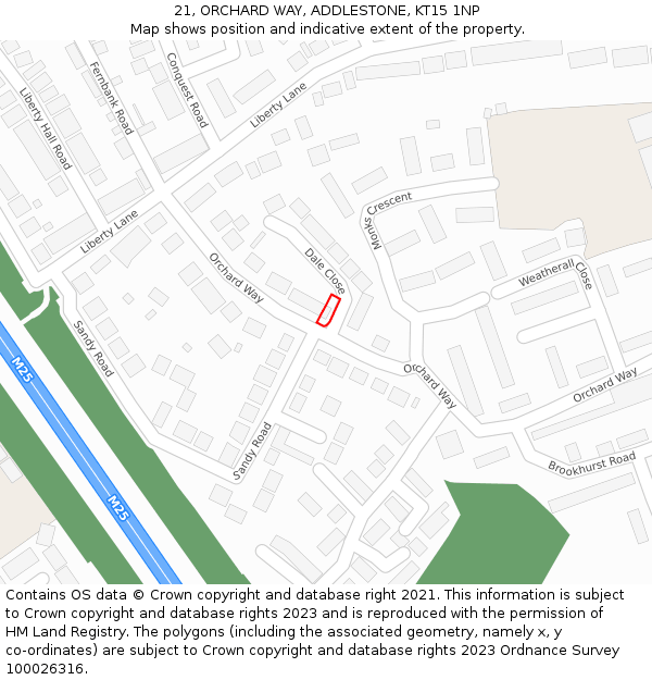 21, ORCHARD WAY, ADDLESTONE, KT15 1NP: Location map and indicative extent of plot