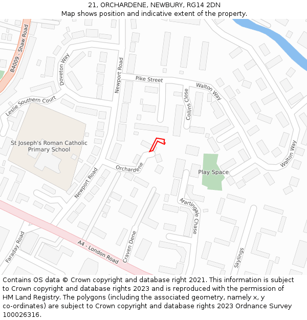 21, ORCHARDENE, NEWBURY, RG14 2DN: Location map and indicative extent of plot