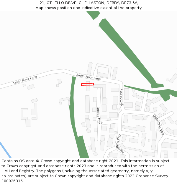 21, OTHELLO DRIVE, CHELLASTON, DERBY, DE73 5AJ: Location map and indicative extent of plot