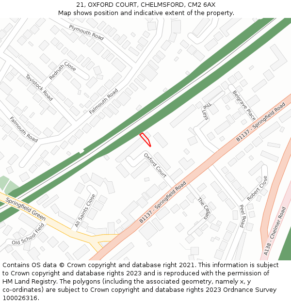21, OXFORD COURT, CHELMSFORD, CM2 6AX: Location map and indicative extent of plot