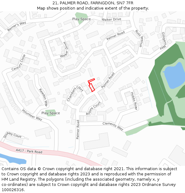 21, PALMER ROAD, FARINGDON, SN7 7FR: Location map and indicative extent of plot