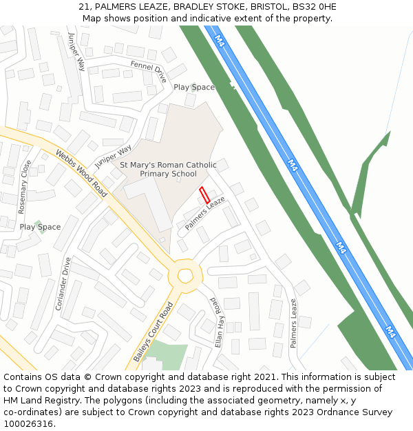 21, PALMERS LEAZE, BRADLEY STOKE, BRISTOL, BS32 0HE: Location map and indicative extent of plot