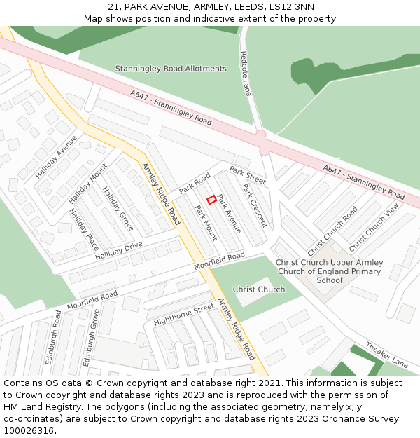 21, PARK AVENUE, ARMLEY, LEEDS, LS12 3NN: Location map and indicative extent of plot