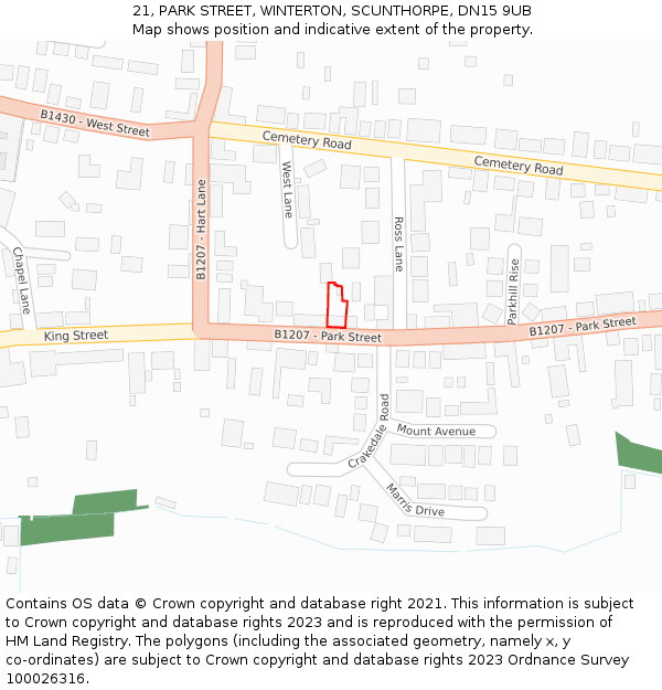 21, PARK STREET, WINTERTON, SCUNTHORPE, DN15 9UB: Location map and indicative extent of plot