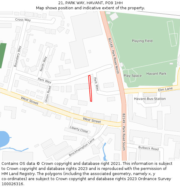 21, PARK WAY, HAVANT, PO9 1HH: Location map and indicative extent of plot