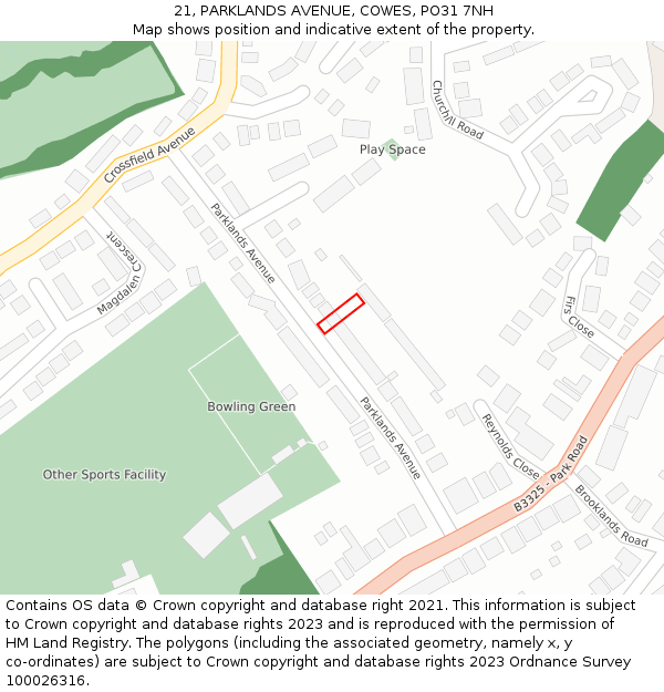 21, PARKLANDS AVENUE, COWES, PO31 7NH: Location map and indicative extent of plot
