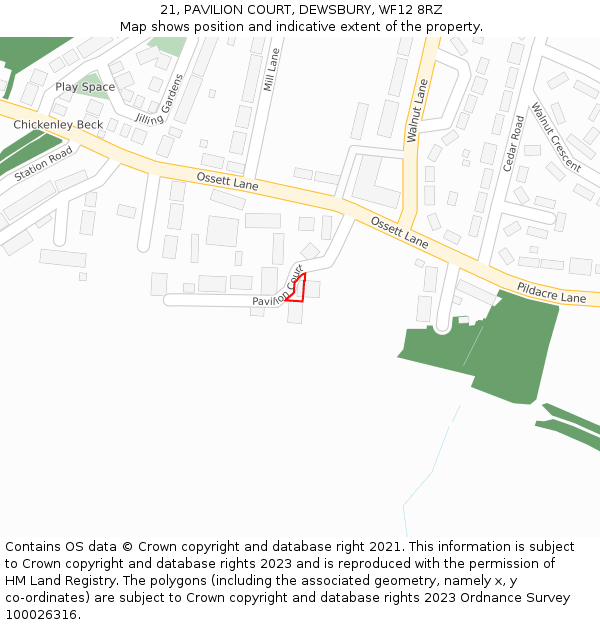 21, PAVILION COURT, DEWSBURY, WF12 8RZ: Location map and indicative extent of plot