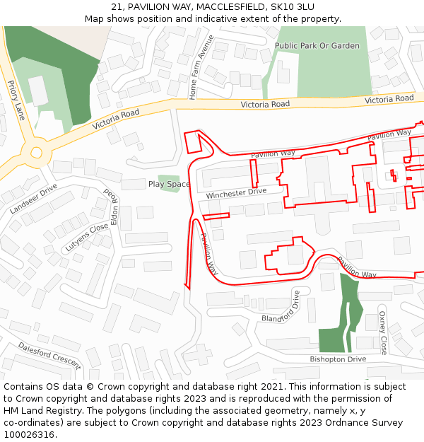 21, PAVILION WAY, MACCLESFIELD, SK10 3LU: Location map and indicative extent of plot