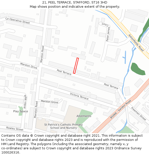 21, PEEL TERRACE, STAFFORD, ST16 3HD: Location map and indicative extent of plot