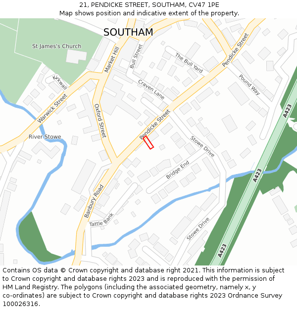 21, PENDICKE STREET, SOUTHAM, CV47 1PE: Location map and indicative extent of plot