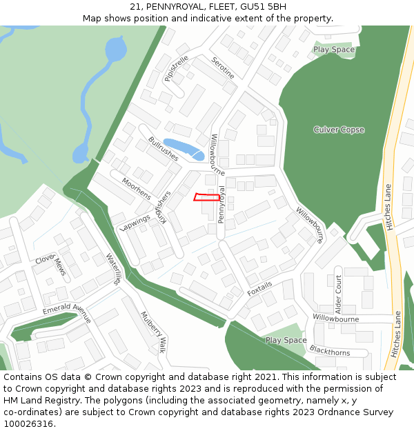 21, PENNYROYAL, FLEET, GU51 5BH: Location map and indicative extent of plot