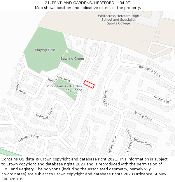 21, PENTLAND GARDENS, HEREFORD, HR4 0TJ: Location map and indicative extent of plot