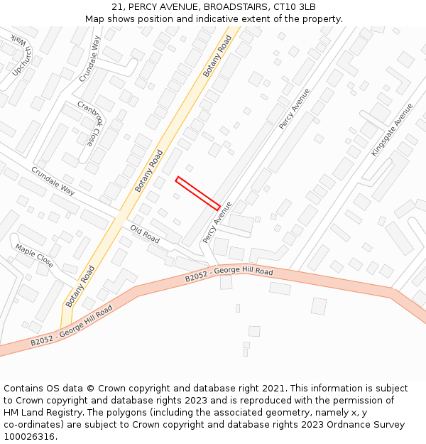 21, PERCY AVENUE, BROADSTAIRS, CT10 3LB: Location map and indicative extent of plot