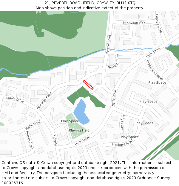21, PEVEREL ROAD, IFIELD, CRAWLEY, RH11 0TQ: Location map and indicative extent of plot