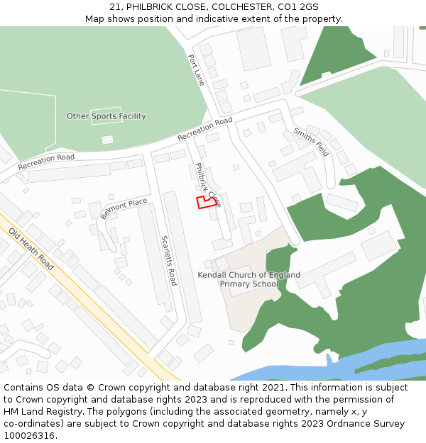 21, PHILBRICK CLOSE, COLCHESTER, CO1 2GS: Location map and indicative extent of plot