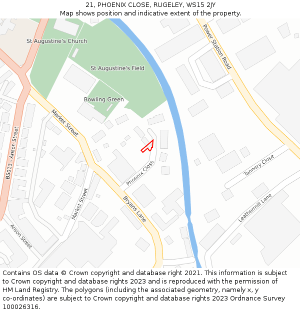 21, PHOENIX CLOSE, RUGELEY, WS15 2JY: Location map and indicative extent of plot