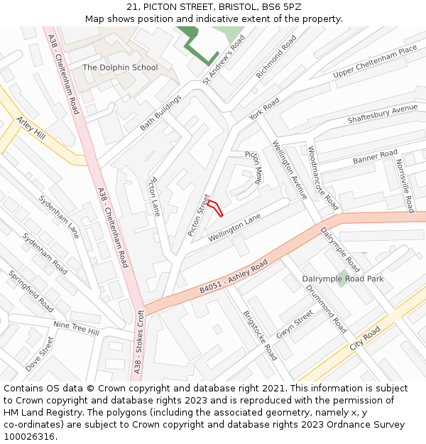 21, PICTON STREET, BRISTOL, BS6 5PZ: Location map and indicative extent of plot