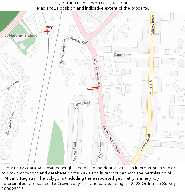 21, PINNER ROAD, WATFORD, WD19 4EF: Location map and indicative extent of plot