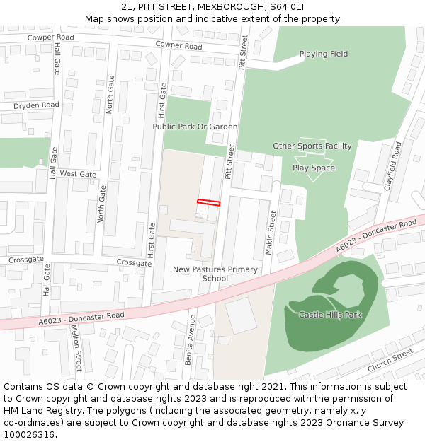 21, PITT STREET, MEXBOROUGH, S64 0LT: Location map and indicative extent of plot