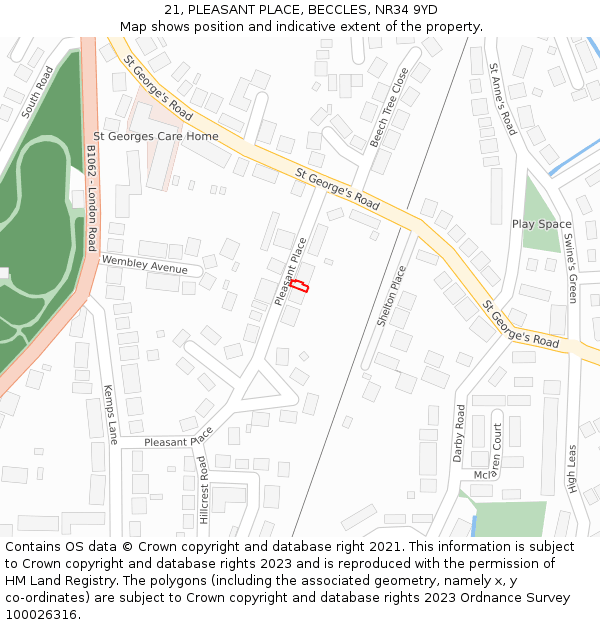 21, PLEASANT PLACE, BECCLES, NR34 9YD: Location map and indicative extent of plot