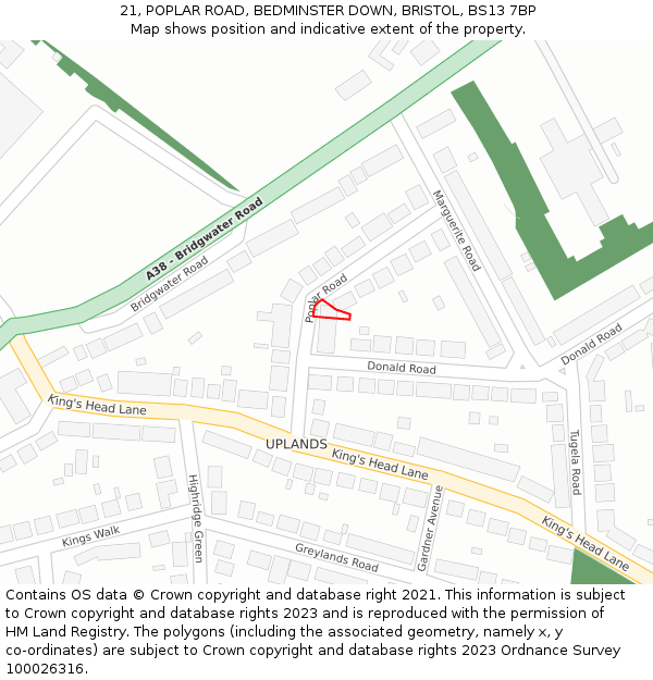 21, POPLAR ROAD, BEDMINSTER DOWN, BRISTOL, BS13 7BP: Location map and indicative extent of plot