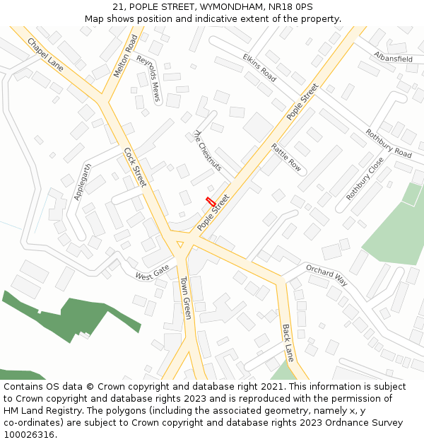 21, POPLE STREET, WYMONDHAM, NR18 0PS: Location map and indicative extent of plot