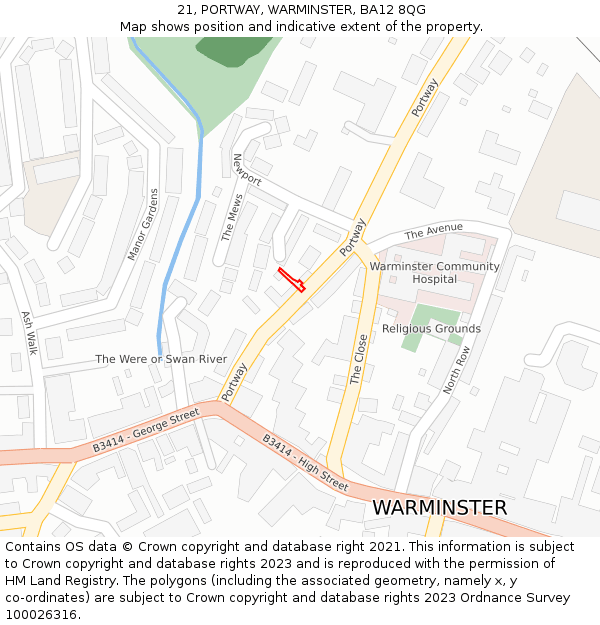 21, PORTWAY, WARMINSTER, BA12 8QG: Location map and indicative extent of plot
