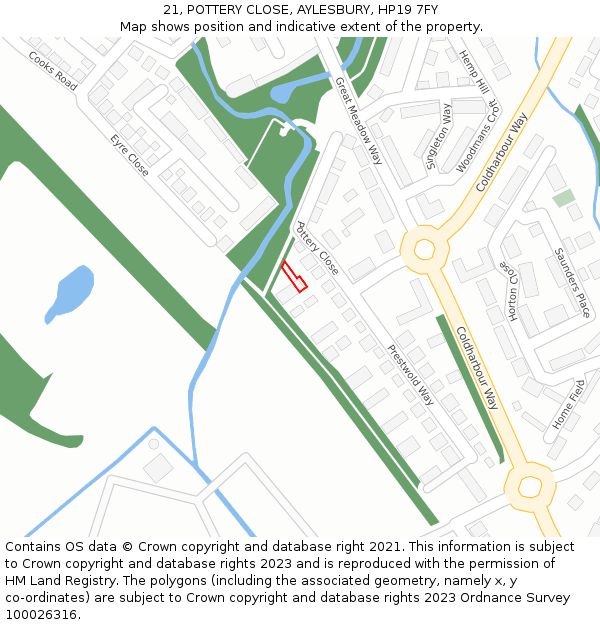 21, POTTERY CLOSE, AYLESBURY, HP19 7FY: Location map and indicative extent of plot