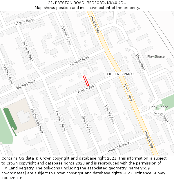 21, PRESTON ROAD, BEDFORD, MK40 4DU: Location map and indicative extent of plot