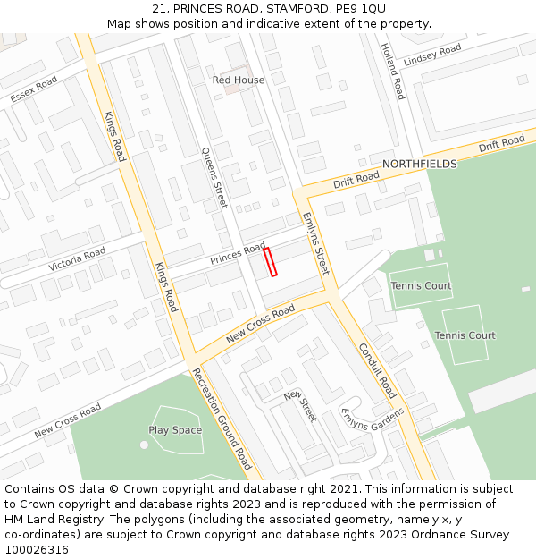 21, PRINCES ROAD, STAMFORD, PE9 1QU: Location map and indicative extent of plot