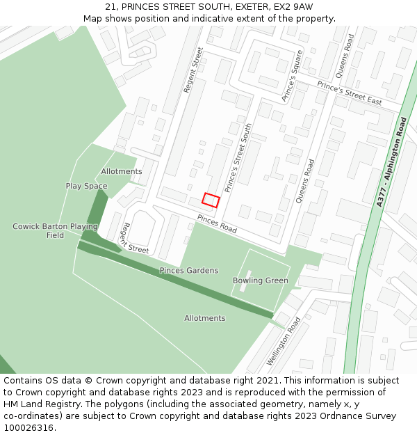 21, PRINCES STREET SOUTH, EXETER, EX2 9AW: Location map and indicative extent of plot