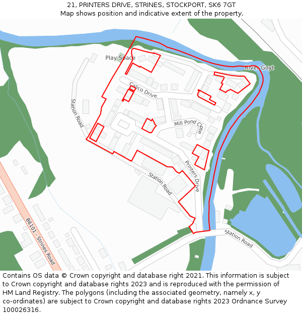 21, PRINTERS DRIVE, STRINES, STOCKPORT, SK6 7GT: Location map and indicative extent of plot
