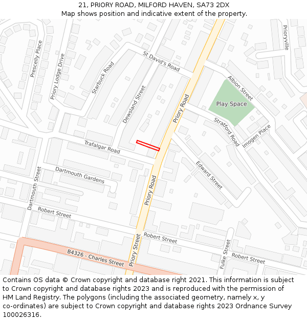 21, PRIORY ROAD, MILFORD HAVEN, SA73 2DX: Location map and indicative extent of plot