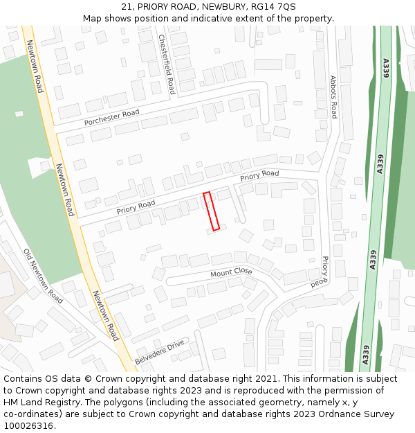 21, PRIORY ROAD, NEWBURY, RG14 7QS: Location map and indicative extent of plot