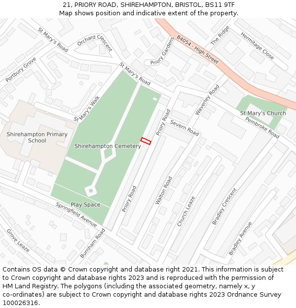 21, PRIORY ROAD, SHIREHAMPTON, BRISTOL, BS11 9TF: Location map and indicative extent of plot