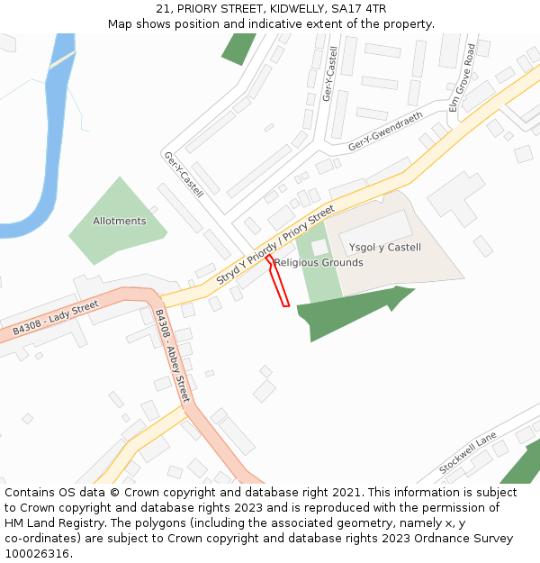21, PRIORY STREET, KIDWELLY, SA17 4TR: Location map and indicative extent of plot