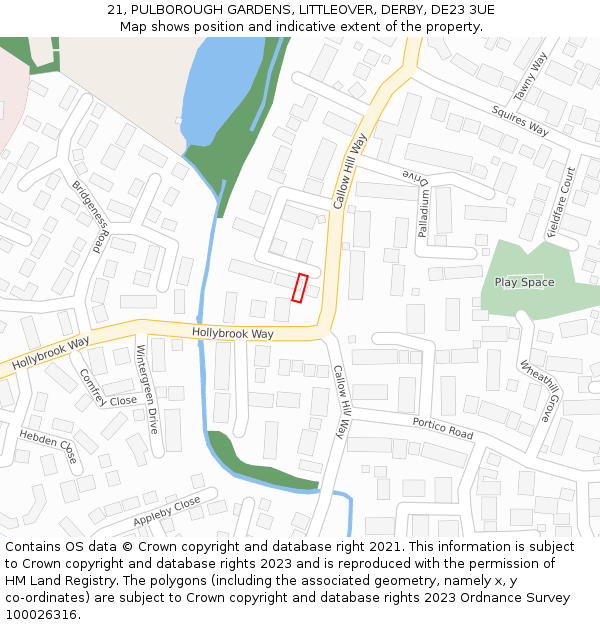 21, PULBOROUGH GARDENS, LITTLEOVER, DERBY, DE23 3UE: Location map and indicative extent of plot