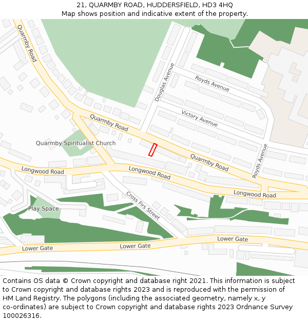 21, QUARMBY ROAD, HUDDERSFIELD, HD3 4HQ: Location map and indicative extent of plot