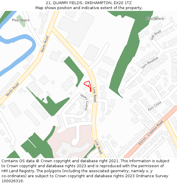 21, QUARRY FIELDS, OKEHAMPTON, EX20 1TZ: Location map and indicative extent of plot
