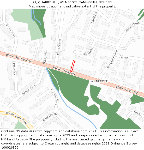 21, QUARRY HILL, WILNECOTE, TAMWORTH, B77 5BN: Location map and indicative extent of plot