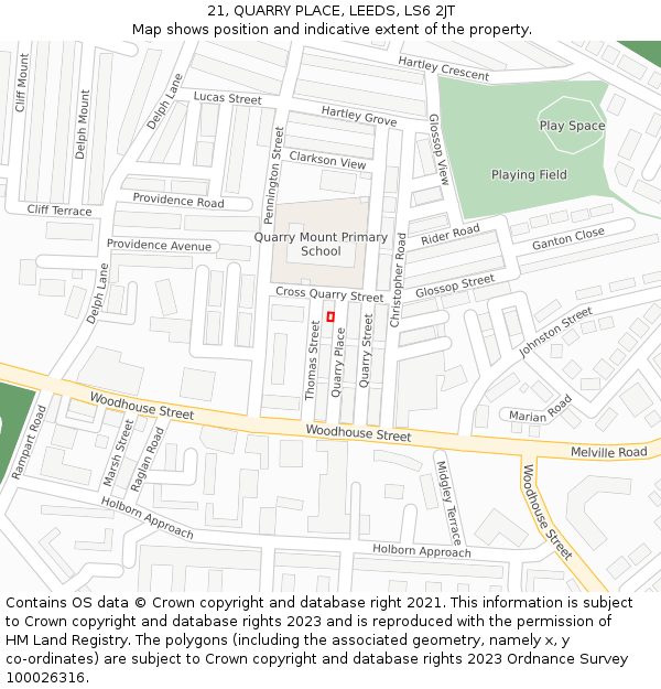 21, QUARRY PLACE, LEEDS, LS6 2JT: Location map and indicative extent of plot