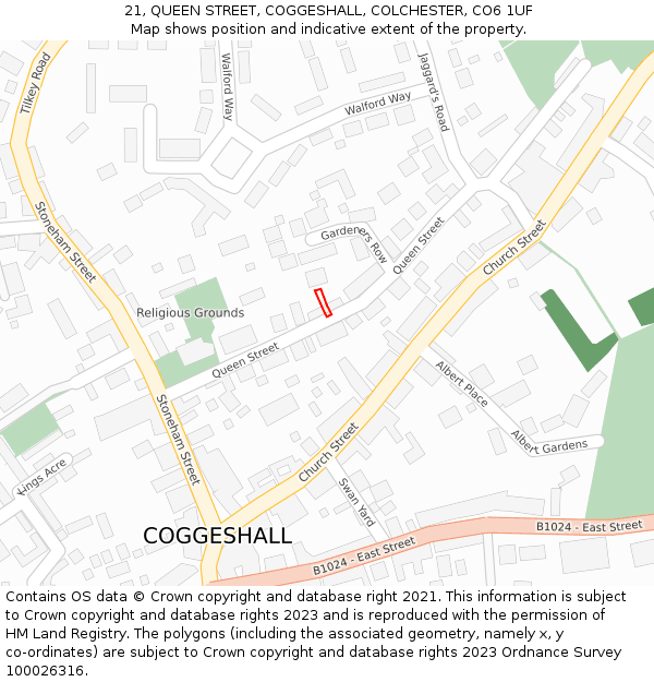 21, QUEEN STREET, COGGESHALL, COLCHESTER, CO6 1UF: Location map and indicative extent of plot