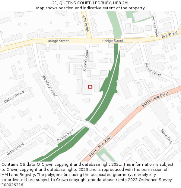 21, QUEENS COURT, LEDBURY, HR8 2AL: Location map and indicative extent of plot