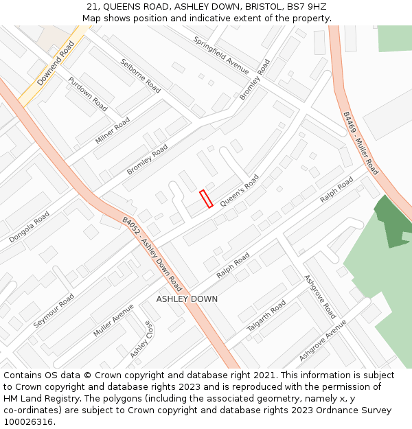 21, QUEENS ROAD, ASHLEY DOWN, BRISTOL, BS7 9HZ: Location map and indicative extent of plot