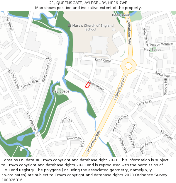 21, QUEENSGATE, AYLESBURY, HP19 7WB: Location map and indicative extent of plot