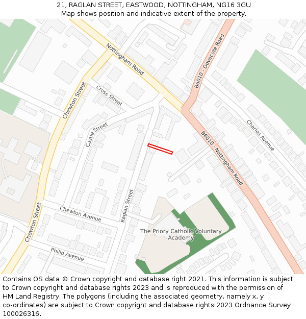 21, RAGLAN STREET, EASTWOOD, NOTTINGHAM, NG16 3GU: Location map and indicative extent of plot