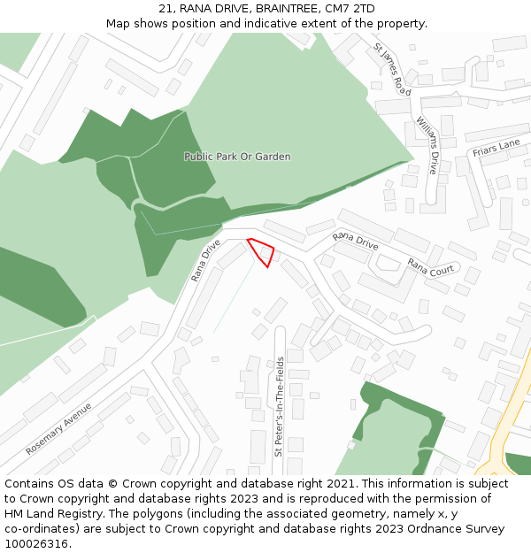 21, RANA DRIVE, BRAINTREE, CM7 2TD: Location map and indicative extent of plot