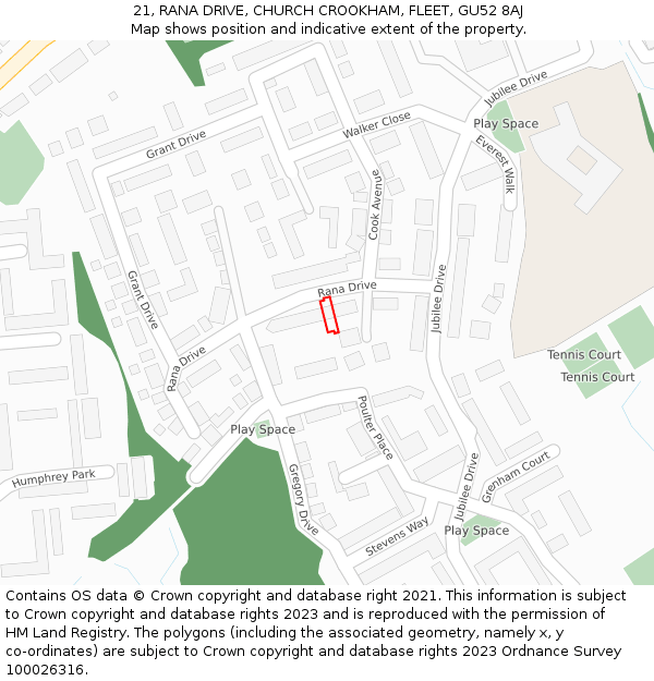21, RANA DRIVE, CHURCH CROOKHAM, FLEET, GU52 8AJ: Location map and indicative extent of plot