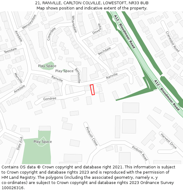21, RANVILLE, CARLTON COLVILLE, LOWESTOFT, NR33 8UB: Location map and indicative extent of plot